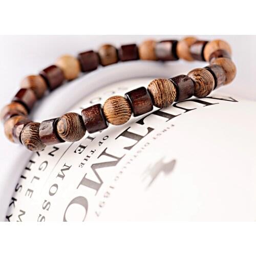 Ethnic 8mm Cylinder&Round Yoga Meditation Wood Beaded Bracelet Handmade Charm Tibetan Buddha Elastic Bracelet Men Jewelry