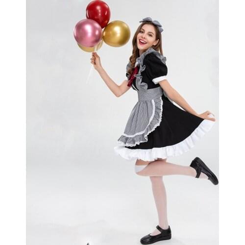 JIMIKO Halloween cosplay Kawaii maid uniform Japanese cook girl loli dress woman black and white plaid lolita maids outfit 2021