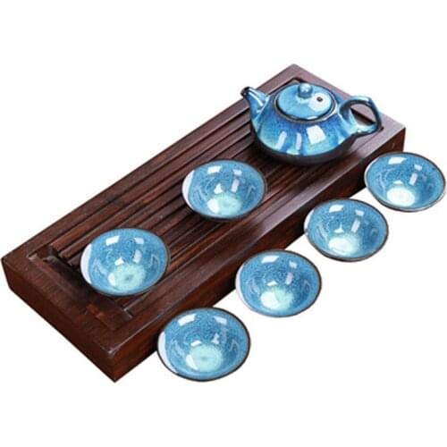 Chinese Porcelain Tea Pot 160 ml + 6 Cups 35 ml Kung Fu Tea Set Teapots Tenmoku Fish Ceramic Kettle Teawere