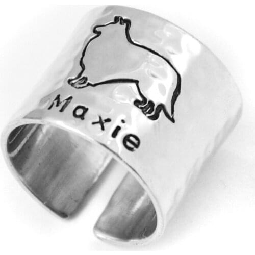 Personalized Collie Ring, Custom Hammered Collie Name Ring Personalized Engraved Ring Fur Baby Dog Mom Gift Pet Lover Gift