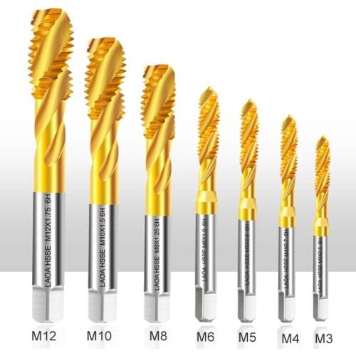 LAOA Taps 1PCS HSSE Machine Right Hand Tap Drill 3 Flute M3-M12 Spiral Point Thread Plug Handle Taps