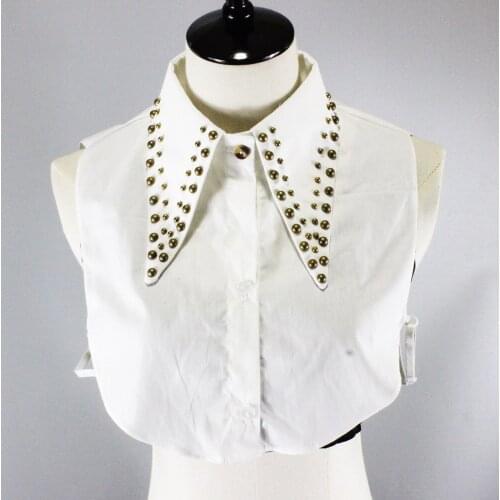Linbaiway Female Big Lapel White Rivet Fake Collar for Women Detachable Collar False Collar Ladies Removable Half Shirt Faux Col