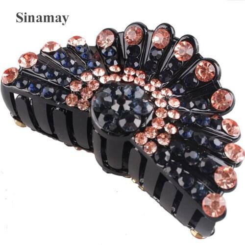 Fashion Rhinestone Hair Claw Muti-color Diamond Crystal Hairpin Banana Clip for Girls Plastic Hair Grips Hair Accessories