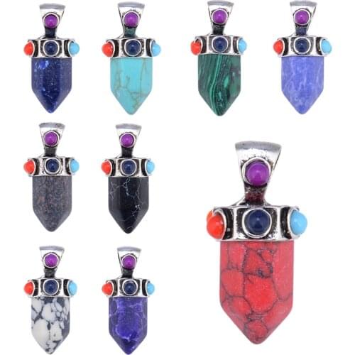 Natural Stone Hexagonal Column 7 Chakra pendant ornament charm Crystal pendant For jewelry making DIY necklace accessories