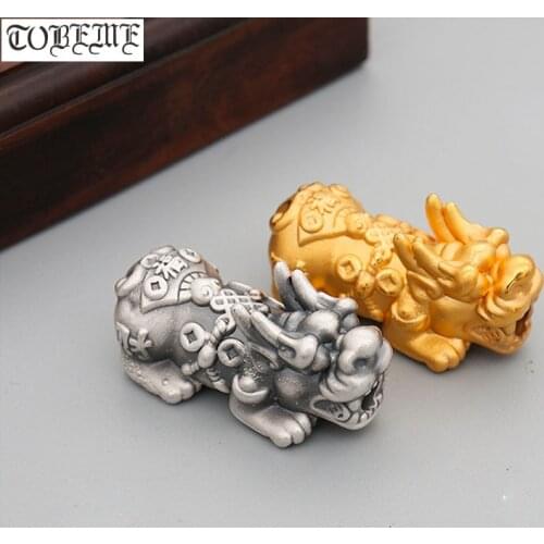 NEW! 100% 3D 999 Silver Pixiu Beads Vintage Silver Fengshui Piyao Beads Good Luck DIY Jewelry Beads Lucky Wealth Pixiu Beads