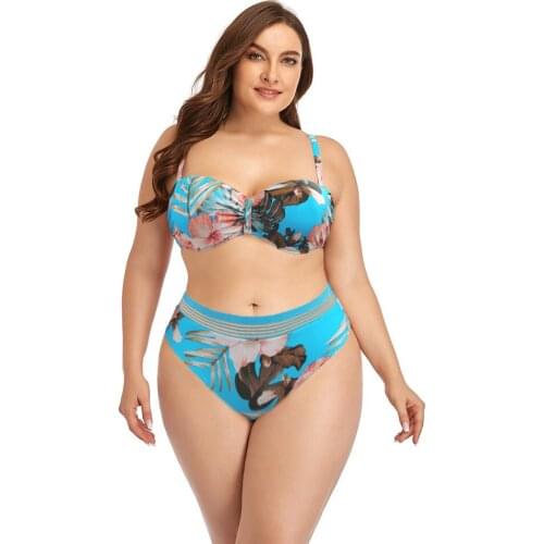 2021 Plus Size Swimsuit Strap Retro Bikini Floral Print Split High Waist Swimsuit Bathing Suits 2 Pieces Bikini
