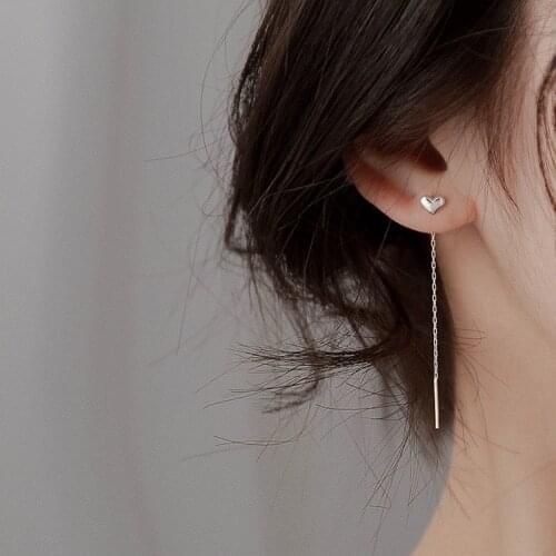 New Korean Heart Long Tassel Drop Earrings Fashion Simple Hanging Piercing Earrings Women Party Wedding Jewelry Gift