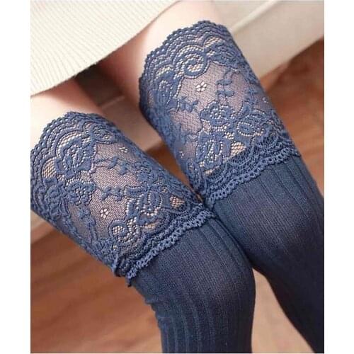 Merry See Perfumed Ruched Mesh Above Knee Garter Socks Navy Blue
