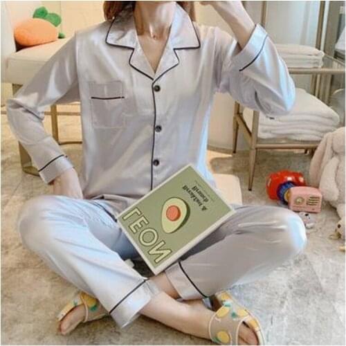 Summer Autumn New Pajamas Womens Casual Loose Size Ice Silk Cardigan Lady Nightgown Home Wear Female Sleepwear Sleeping Wear