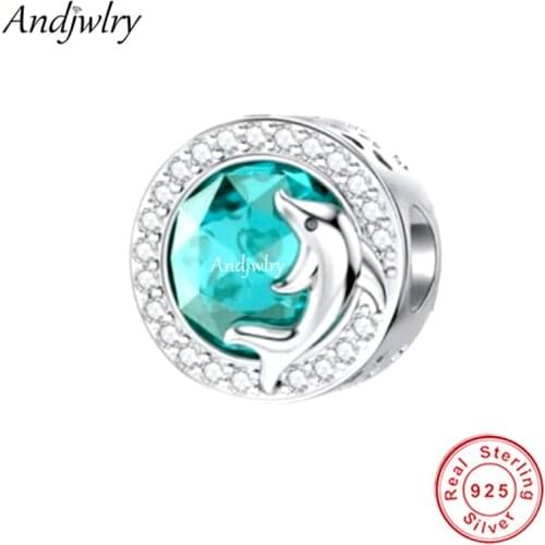 Authentic 925 Sterling Silver Blue Zircon Dolphin Charm Fit Original Pandora Charms Bracelet Beads for DIY Making 925 Berloque