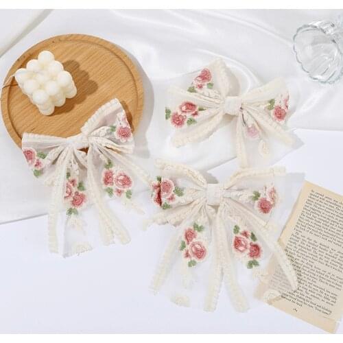 Hot Sale Oversize Floral Embroidery Lace Bow Hairgrips Women Big Hair Bow Barrette Cute Bowknot for Lady Girls Hair Accessories