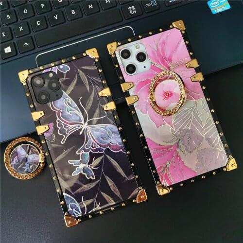 Luxury Glitter Flower Butterfly Case for Motorola Moto G Stylus 2021 G Power G Play One 5G Ace Black Vintage Floral Square Cover