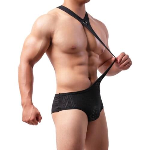 Sexy Mens Undershirts Jock Strap Mesh Fitness Bodysuits Leotard Wrestling Singlet Jumpsuits Underwear One-piece Swimwear Thongs
