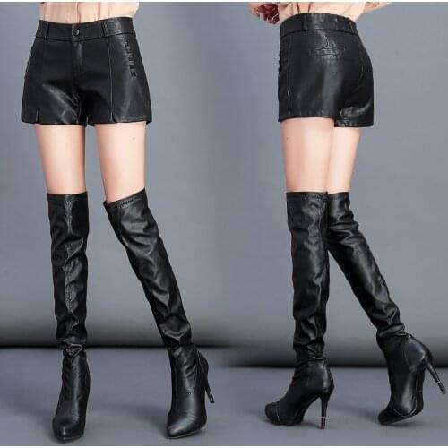 2020 new autumn and winter pu leather shorts high waist ladies casual shorts slim locomotive leather jacket spring womens cloth