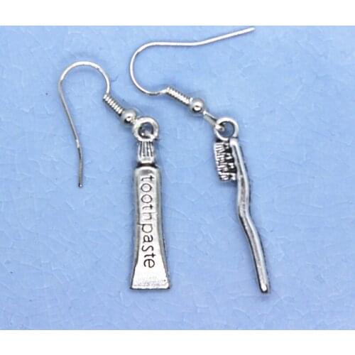 Punk Hand Made Ancient Coin Hanger Toothpaste Toothbrush Earrings Female Creative Fun Jewelry Birthday Gift