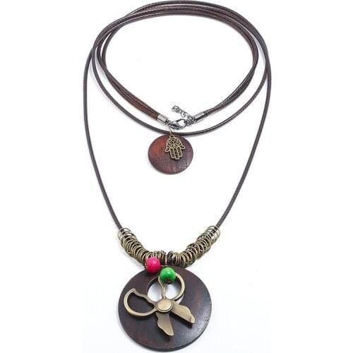 Vintage Fashion Women Multilayer Pendant Necklace Retro Hamsa Hand Scissors Statement Long Leather Chain Sweater Choker Jewelry