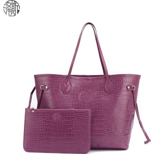 Zenos High Premium Crocodile Embossed Pu Womens Tote Bag Big Capacity Set Bags Shoulder Bag Causual