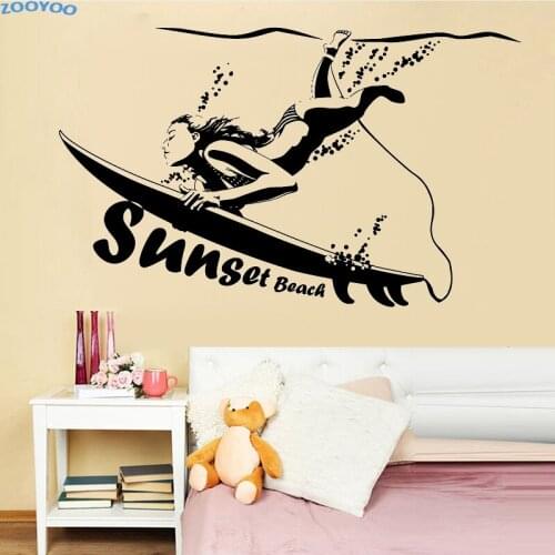 ZOOYOO Surfing Girl Wall Sticker Home Decor Waterproof Removable Living Room Wall Decals Bedroom Decoration