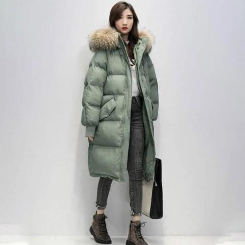 Womens Winter Cotton-padded Jacket Korean Stye Large Fur Collar Hooded Long Down Cotton Parkas Warm Loose Clothing Women Coat