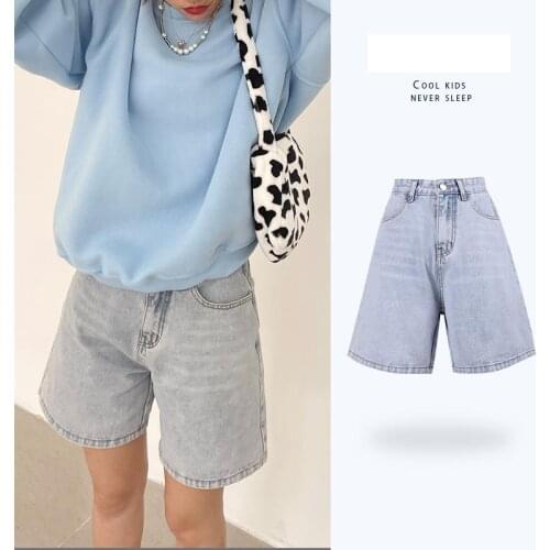 ZHISILAO New Solid Knee-length Denim Shorts Women Summer 2021 Vintage Boyfriend High Waist Wide Leg Shorts Jeans Streetwear