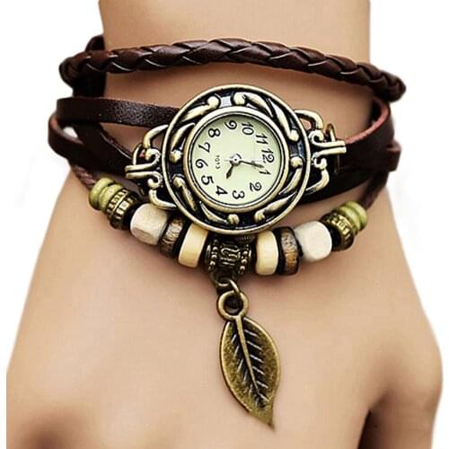 Women Retro Bracelet Watch Fashion Tree Leaf Pendant Faux Leather Multilayer Bracelet Jewelry Decoration Quartz Reloj Mujer