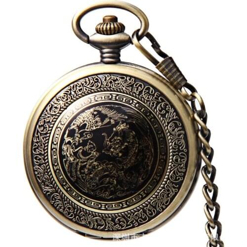 10pcs/lot Dragon and Phoenix Totem Mechanical Pocket Watch Bronze Mechanical Pocket Watch Large Hollow Mechanical Pocket Watch