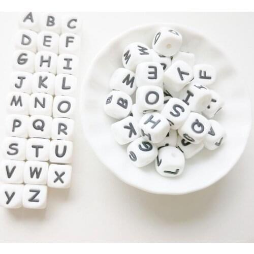 100-1000pcs Silicone English Letters Beads 10mm Baby Teething Teether Beads For DIY Name on Pacifier Chain Chewing Alphabet Bead