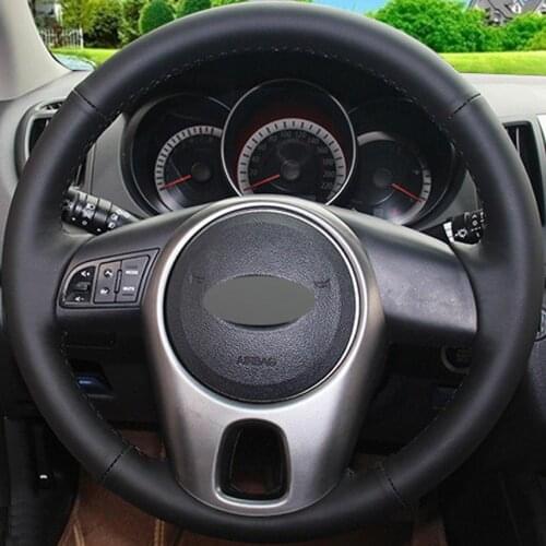 2021 HOT SALE Black Genuine Leather DIY Hand-Stitched Car Steering Wheel Cover for Kia Forte 2009-2014 Soul 2010-2013