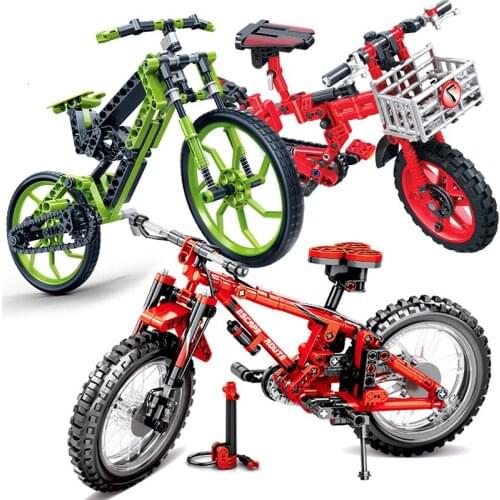 Electric Bicycle Bike Compatible City Mountain Biking 3D Model Building Blocks Kits DIY Educational Toys For Children