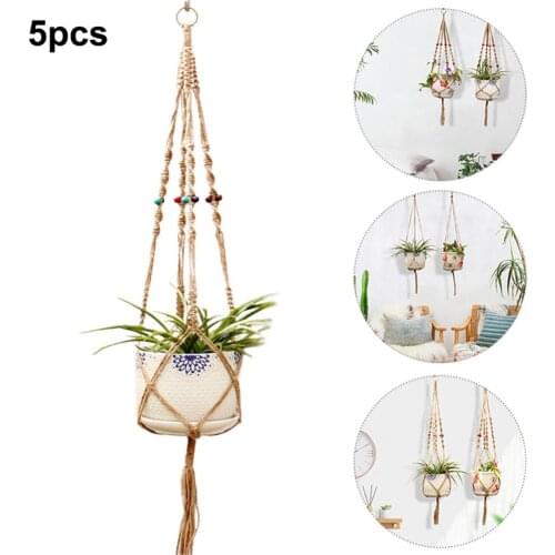 5PCS Hanging Basket Flower Basket Holder Handmade Hemp Rope Flower Pot Bohemian Decoration Pendant For Indoor Outdoor Garden Pot