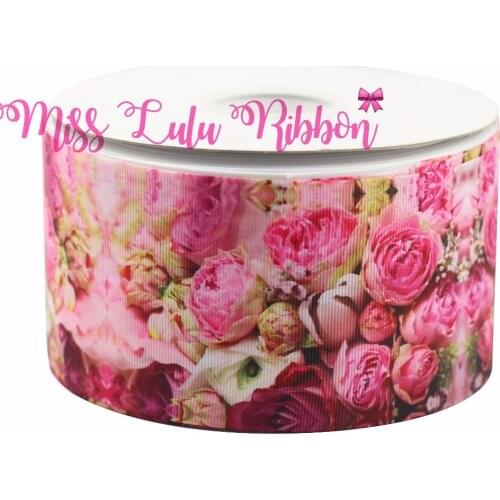 50 Yards 3"75mm Pink Flower Ribbon Floral Rose Printed Grosgrain Ribbon DIY Handmade Party Decoration Wedding Gift Wrap