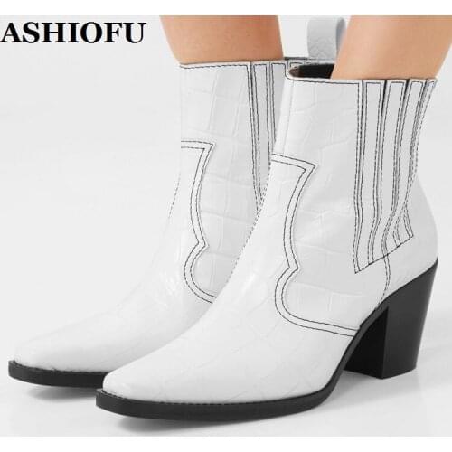 ASHIOFU 2020 Handmade Womens Block Heels Boots Classic Party Martin Booties Winter Evening Fashion Ankle Boots Shoes 3-colors