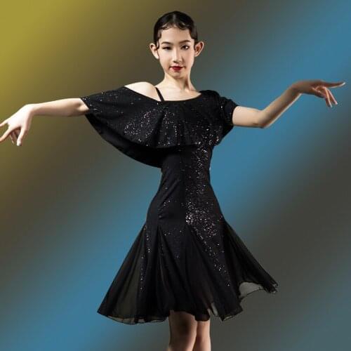 Shiny Latin Ballroom Dance Dress Girls Designer Clothes Summer Dress Stage Costume Tango Dancewear Salsa Dancing Outfit DL8089