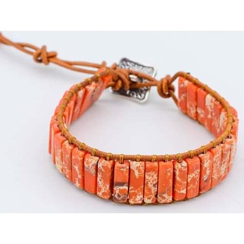 Orange Emperor Stone Bracelet Strip-shaped Boho Bracelet Jewelry Handmade Leather Wrap Bracelet Gifts