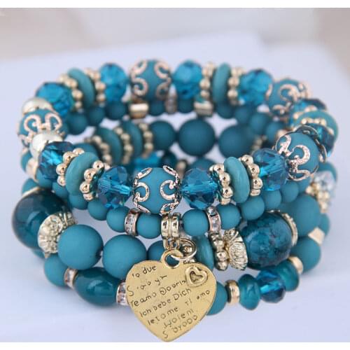 Heart Charm Beads Bracelets Set Women Lava Stone Multilayer Bohemia Bracelet Resin Beads Bracelets For Women Bijoux
