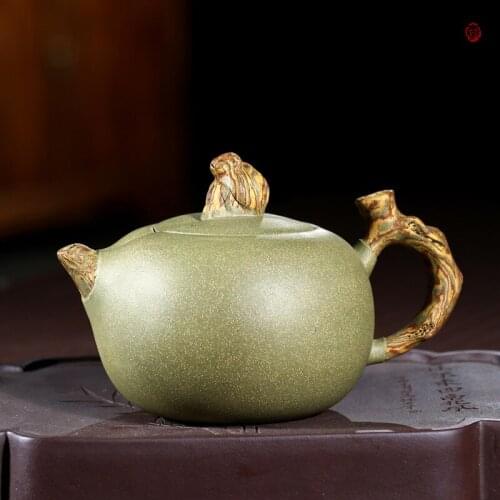 Two strokes] Yixing Li Xiaolu pure handmade purple clay pot raw ore section mud bean green sand mud linghouxianrui 320C