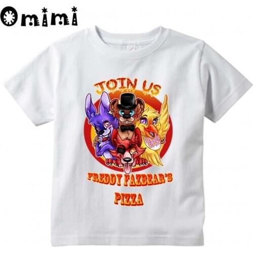 Kids Five Night At Freddy Funny Printed T Shirt Boys/Girls Short Sleeve Tops Childrens Summer White T-Shirt, ooo3035