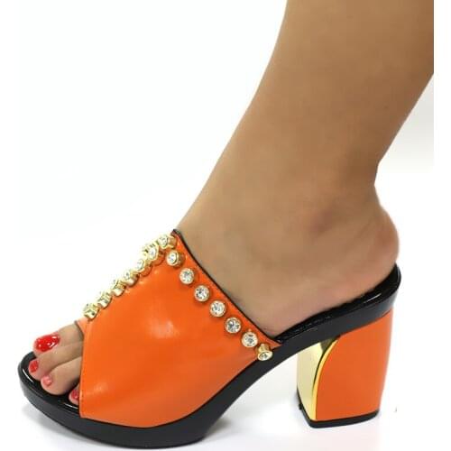 Doershow New Italian Ladies Sexy High Heels Pumps orange Rhinestones Design Ladies Women Pumps African Sandal Shoes !HGF1-18