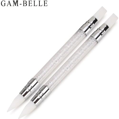 GAM-BELLE 1Pc 2 Way Nail Art Acrylic Brush Double Head Point Flower Carving Sculpture Pen Dotting Pen Nail Art Manicure Tool