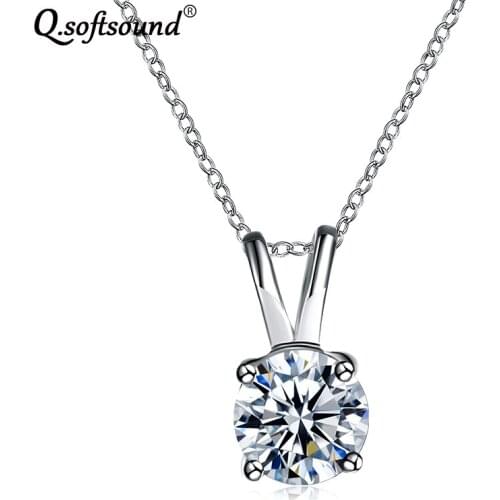 Classic 1.25ct Solitaire Hearts and Arrows CZ Stone Pendant Necklaces Women Silver Color Zirconia Jewelry Gifts For Women QN1140