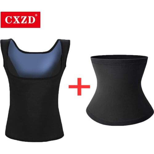 CXZD Body Shaper Set Sweat Sauna Tops Thermo Fitness Vest Control Belt Waist Trainer Slimming Shapewear Suits for women