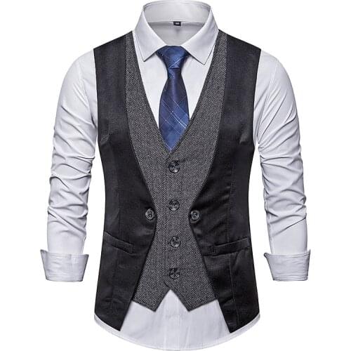 Suit vest jacket Waistcoat Fake Two-pieces V Neck Casual Party mens Patchwork vest