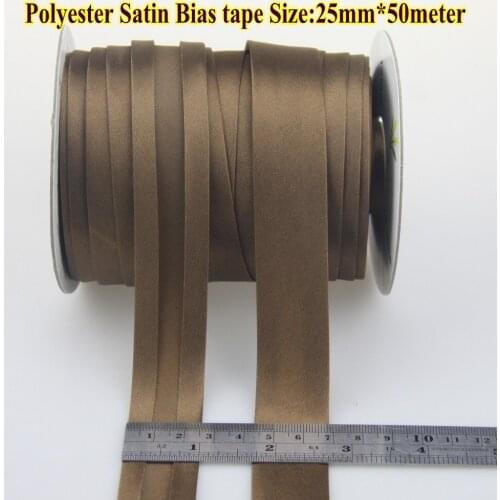 Free shipping--Polyester Satin Bias Tape,bias binding tape size: 25mm ,width 1",2.5cm 50meter color brown hand made DIY sewing
