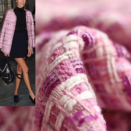 Red Raspberry France Tweed Purple Pink Fil-Lumiere Fabric Garment Material Autumn Women Coat Skirt DIY Sewing Cloth Freeshipping