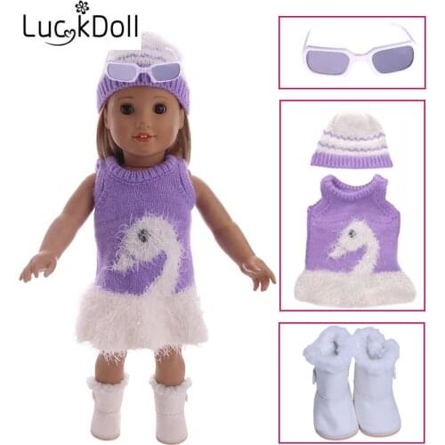 LUCKDOLL New Sweater Hat+Glasses+BootsFit 18Inch American 43CM BabyDoll Clothes Accessories,Girls Toys,Generation,Birthday Gift