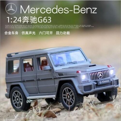 Simulation 1:24 G63 childrens alloy toy SUV model ornaments childrens birthday Christmas New Year gift Bright gray car