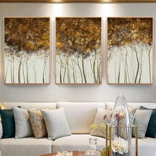 Fashion Golden Tree Canvas Painting Tableaux Moderne Abstract Gold Poster for Living Room Luxury Landscape Print Wall Art Decor