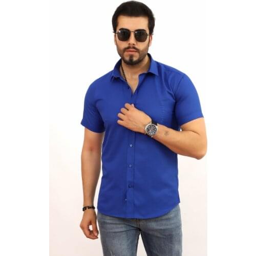 SLYM FİT SHORT SLEEVED SAX OXFORD MEN SHIRT