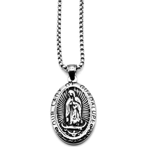 Mens Womens 14k Gold 5X Layered Stainless Steel virgin guadalupe Pendant Rope Chain 24 Inches Hip Hop Necklace Non Rust