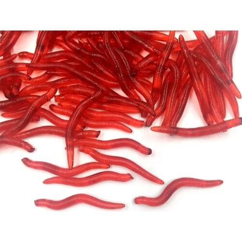 50pcs/lot 35mm 0.25g Soft Lure Red Earthworm Silicone Bait Worms Artificial Lifelike Fishy Smell Trout Fishing Lures
